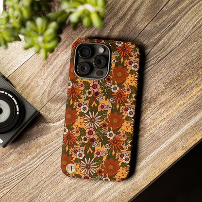 Retro Floral Tough Phone Case — 70s Boho Pattern, Protective iPhone Cover