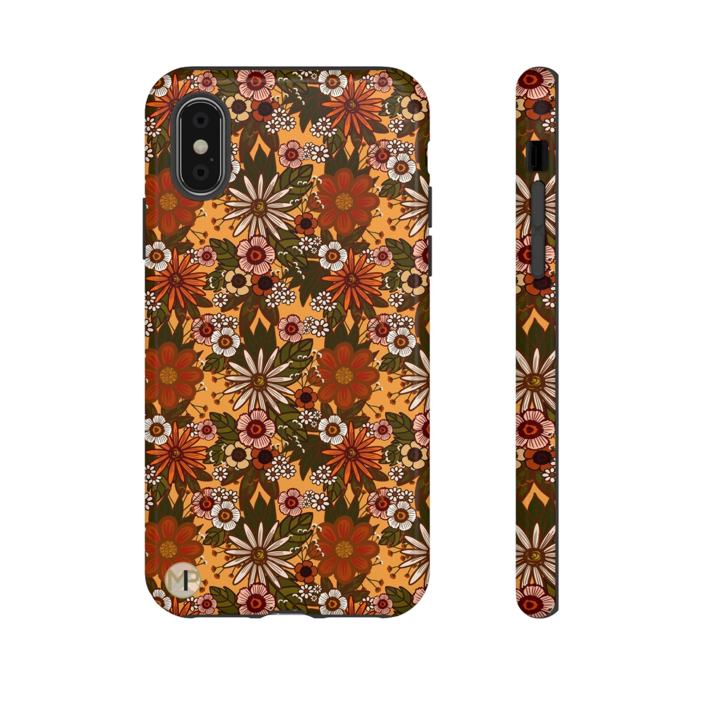 Retro Floral Tough Phone Case — 70s Boho Pattern, Protective iPhone Cover