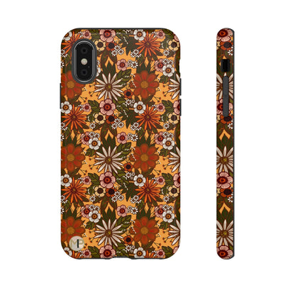 Retro Floral Tough Phone Case — 70s Boho Pattern, Protective iPhone Cover