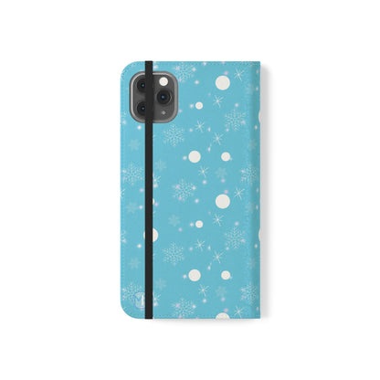 Snowflake Blue Flip Phone Case — Winter Pattern Wallet Case with Card Slots