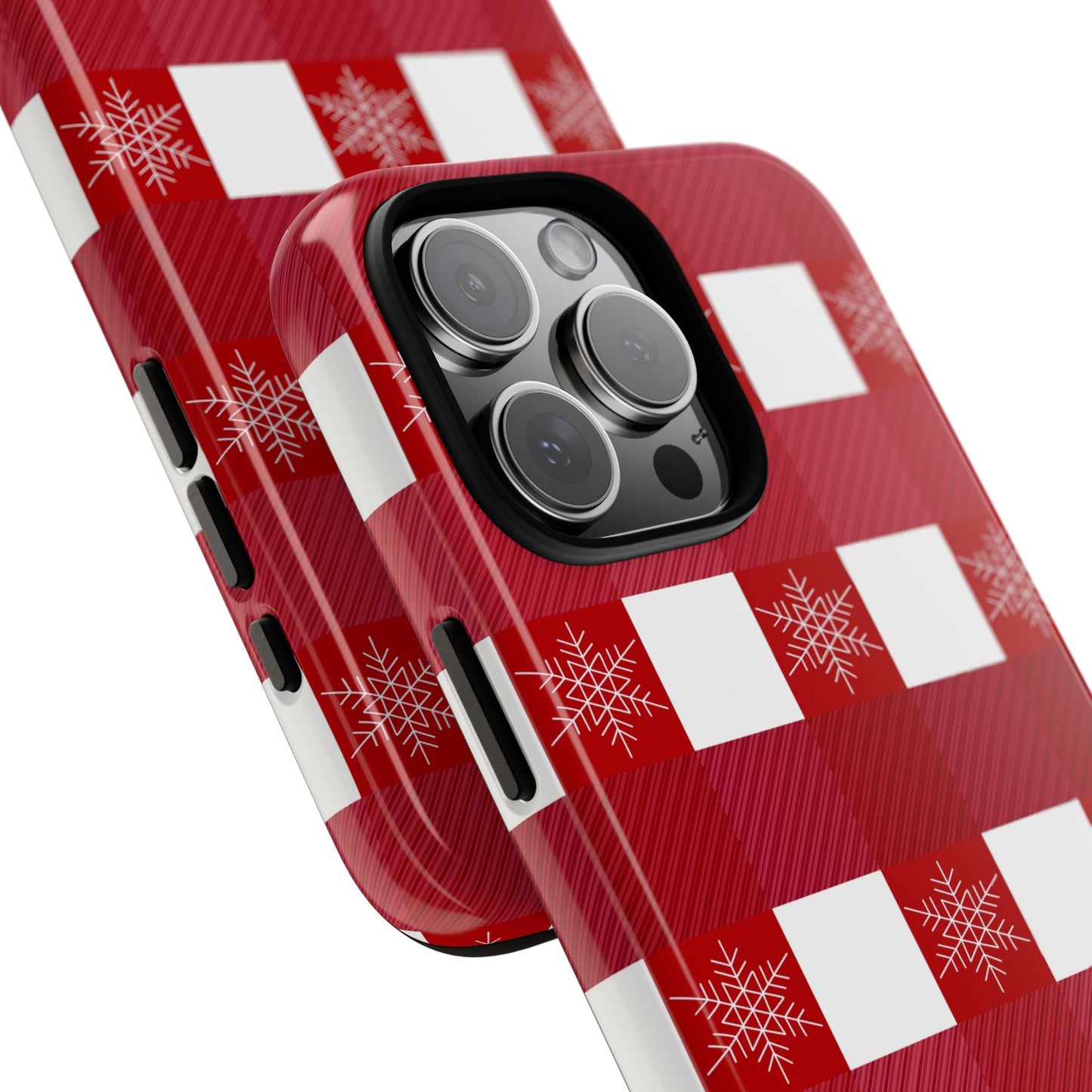 Holiday Red Buffalo Plaid Tough Phone Case — Snowflake Pattern