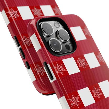 Holiday Red Buffalo Plaid Tough Phone Case — Snowflake Pattern