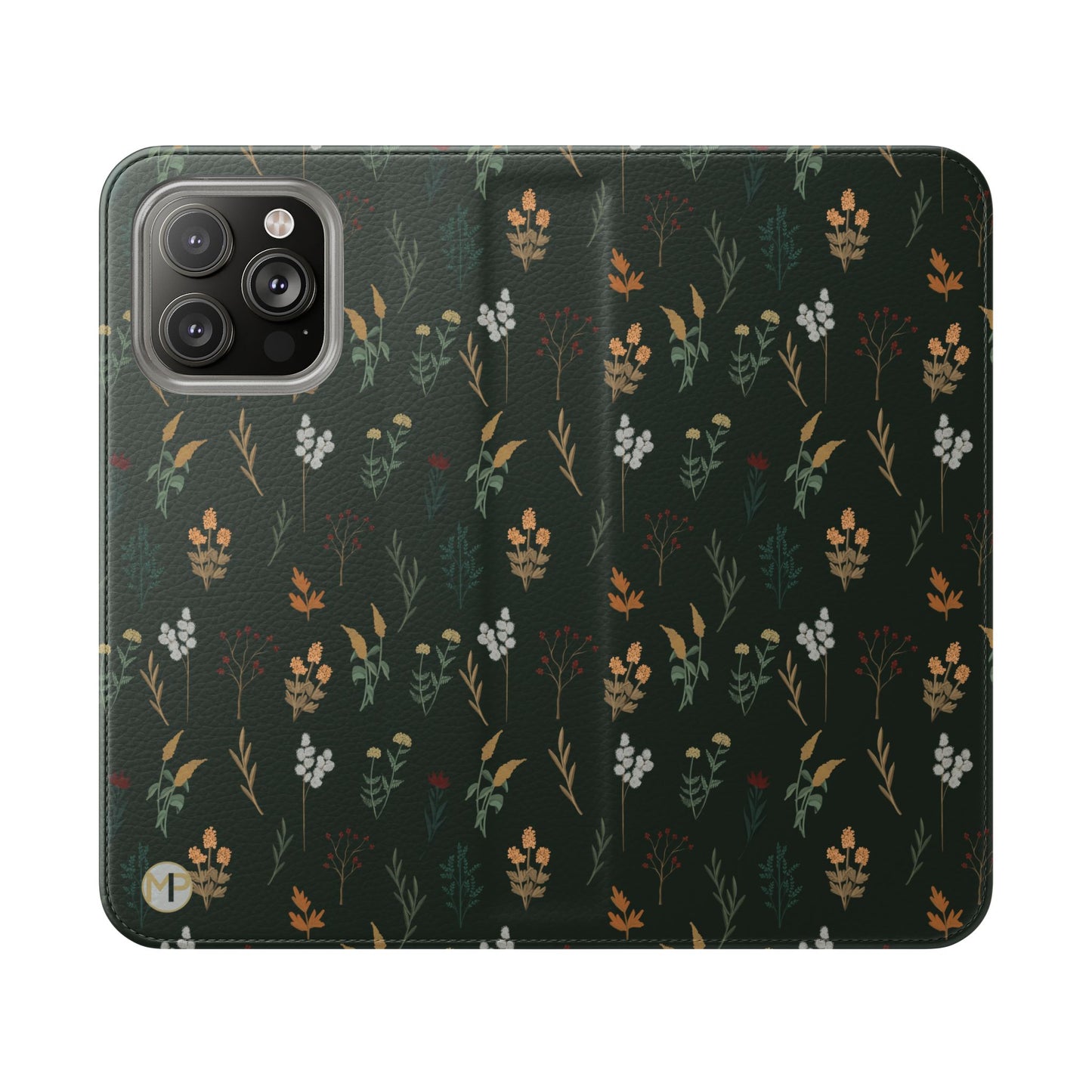 Botanical Floral Flip Phone Case — Dark Green Wallet Cover