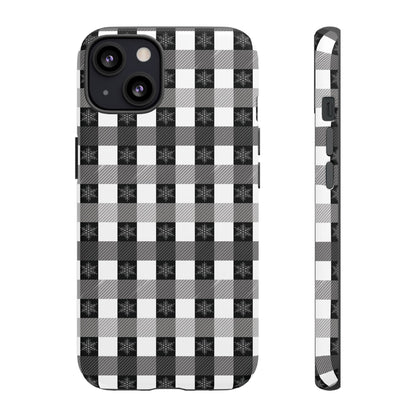 Buffalo Plaid Winter Phone Case — Black & White Checked Tough Case