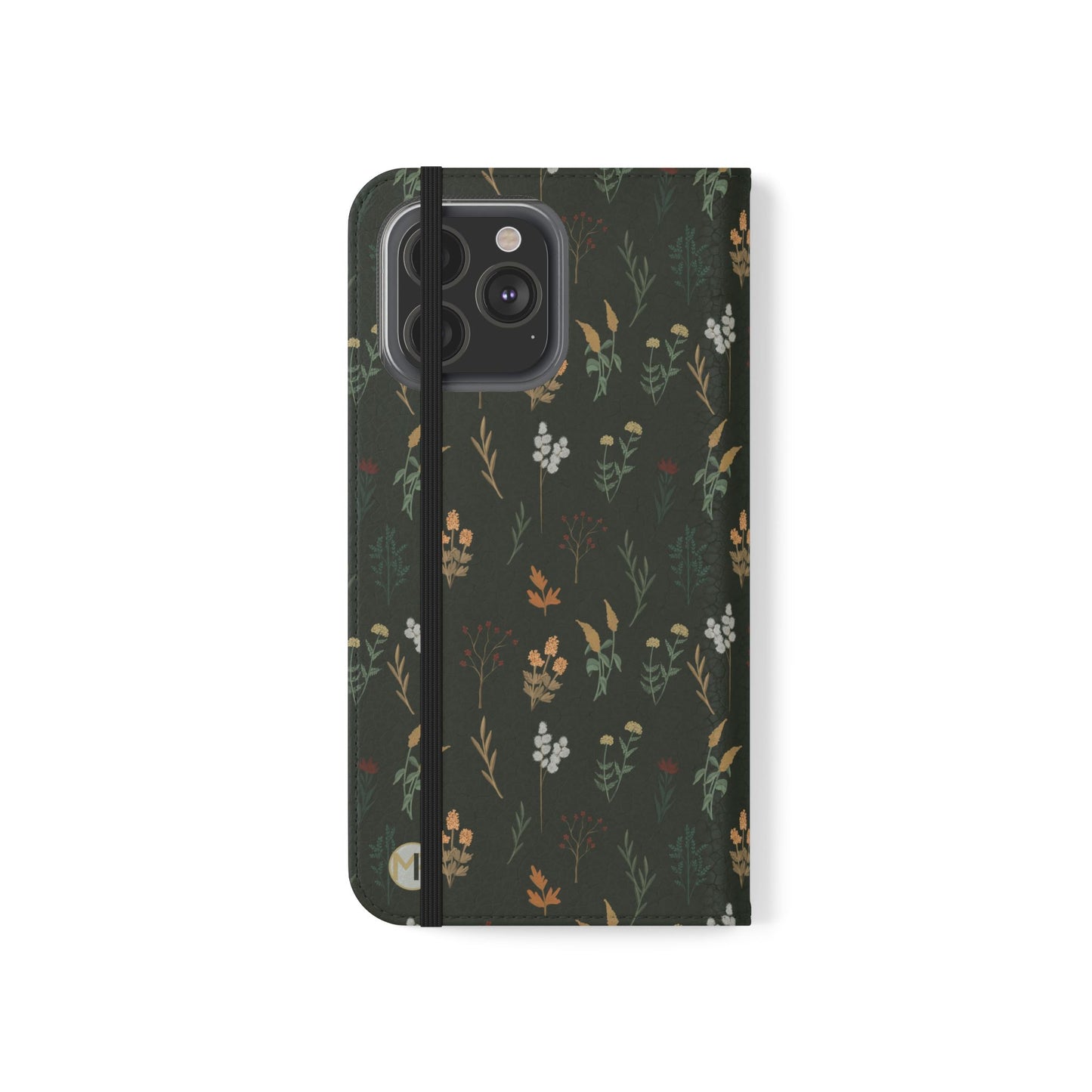 Botanical Floral Flip Phone Case — Dark Green Wallet Cover