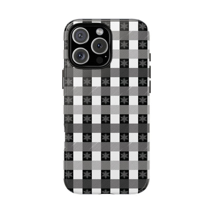 Buffalo Plaid Winter Phone Case — Black & White Checked Tough Case