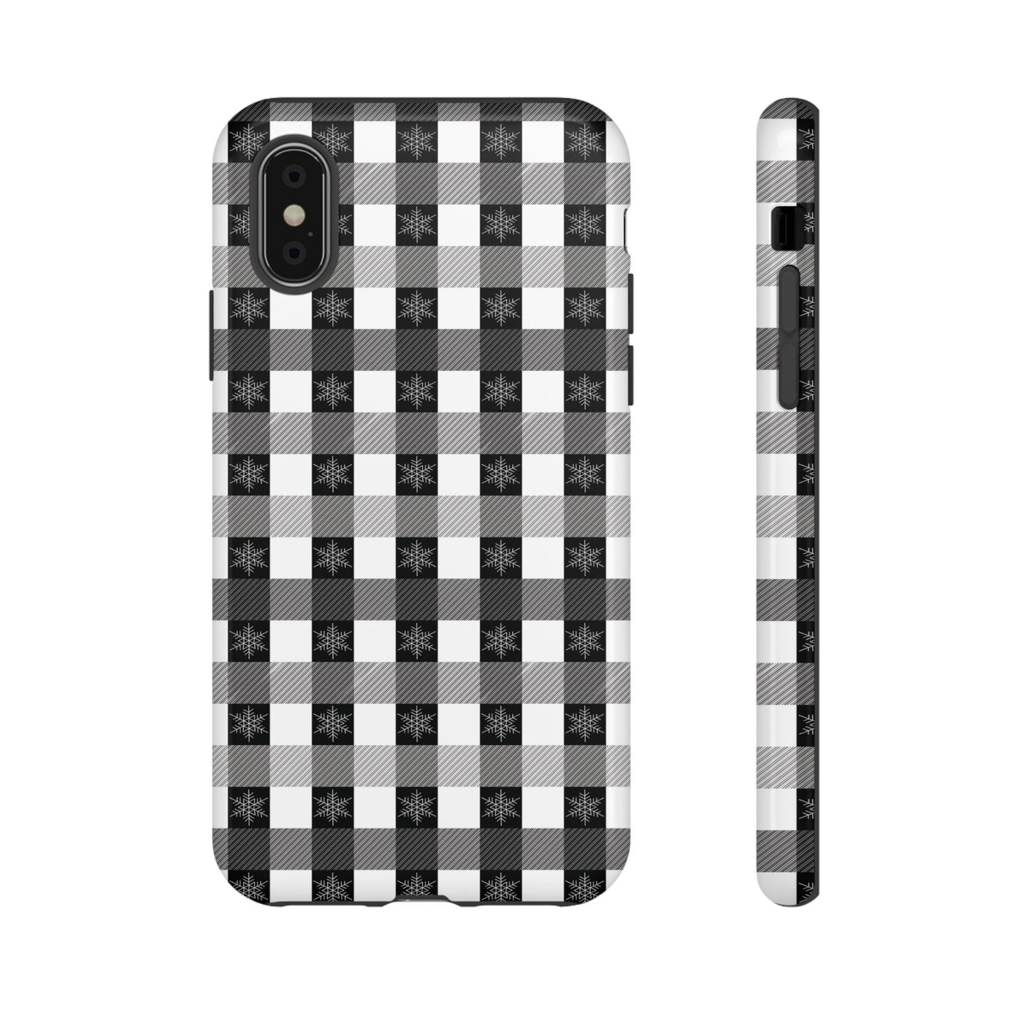 Buffalo Plaid Winter Phone Case — Black & White Checked Tough Case