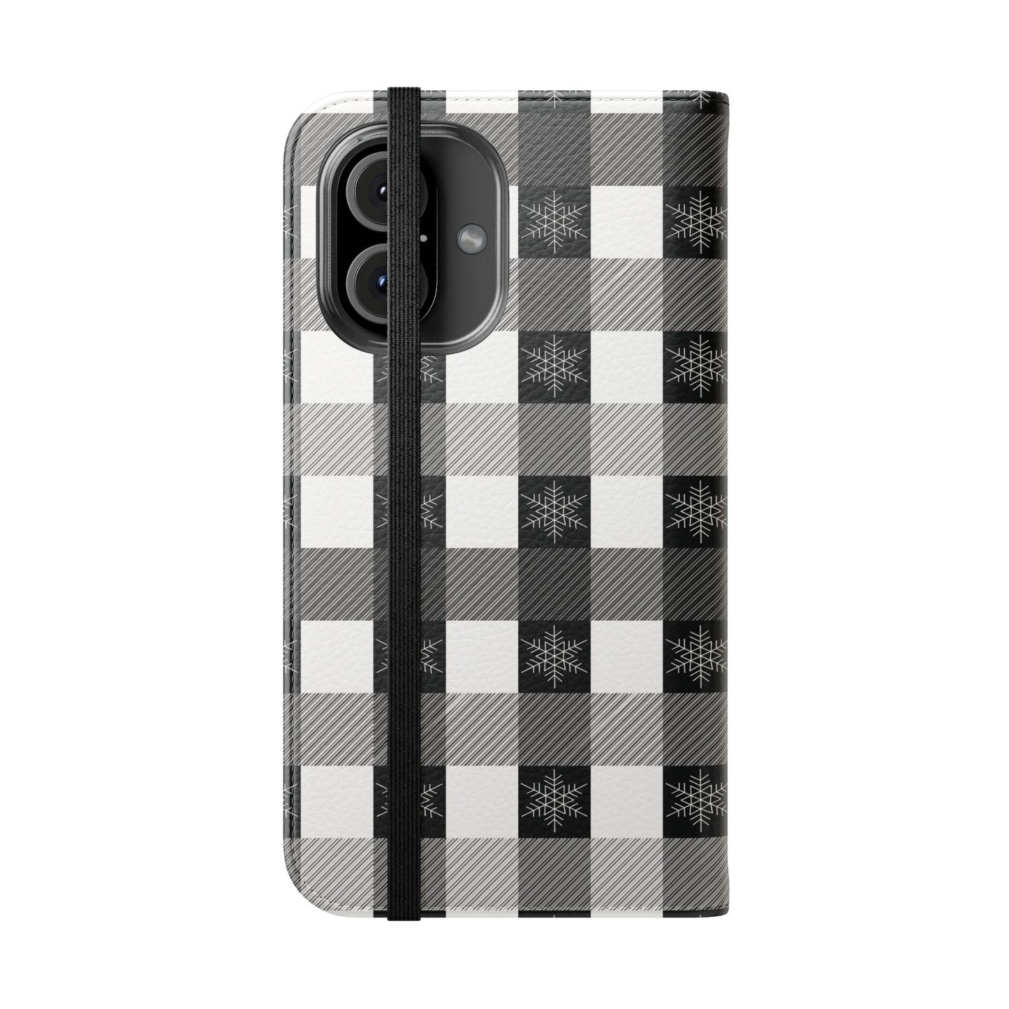 Black Buffalo Check Flip Phone Case — Plaid Wallet Flip Case with Card Slots