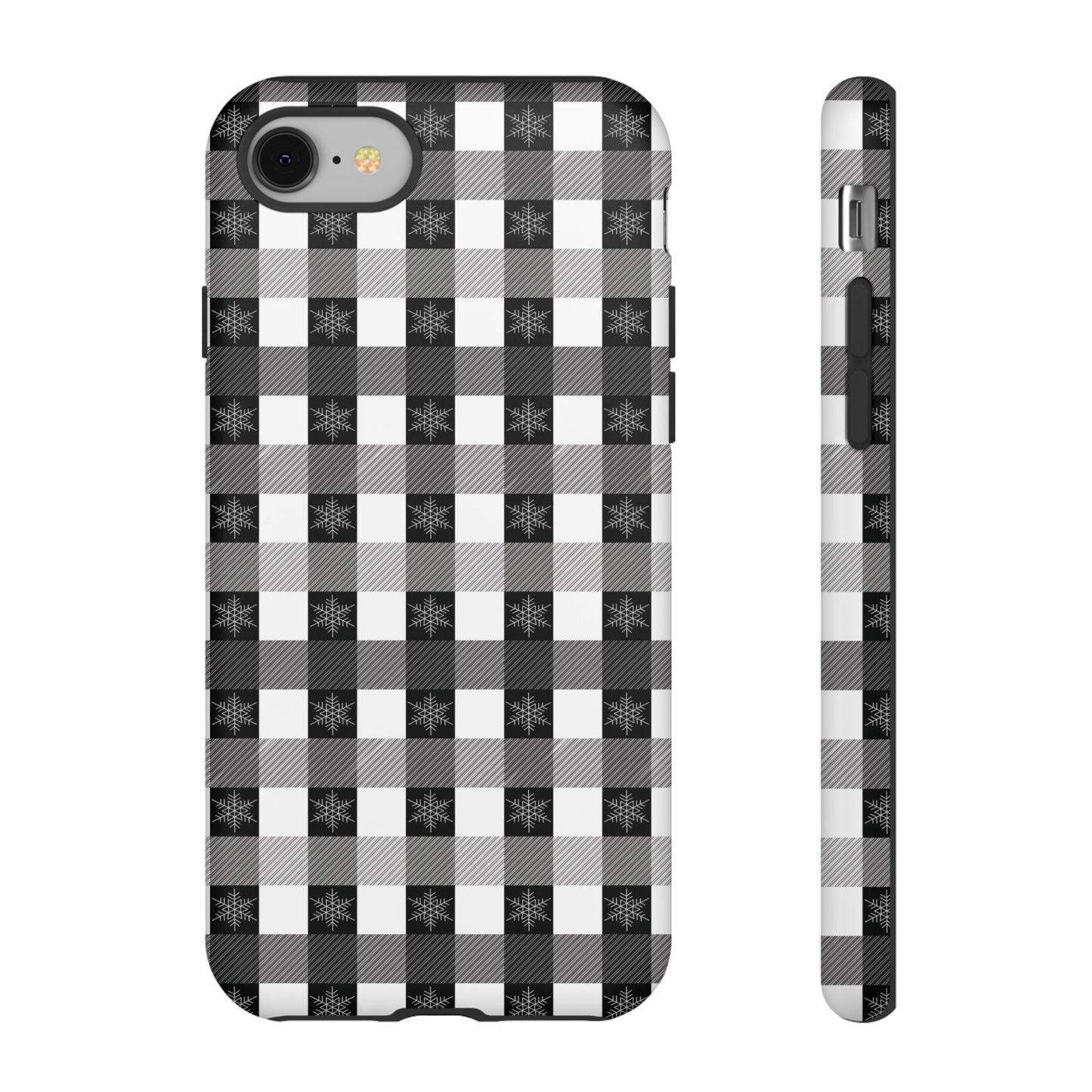 Buffalo Plaid Winter Phone Case — Black & White Checked Tough Case