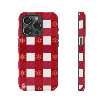 Holiday Red Buffalo Plaid Tough Phone Case — Snowflake Pattern