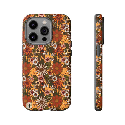 Retro Floral Tough Phone Case — 70s Boho Pattern, Protective iPhone Cover