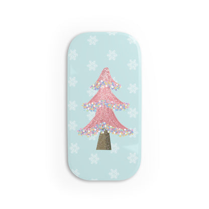 Pink Glitter Christmas Tree Phone Grip — Holiday Phone Stand & Click-On Grip