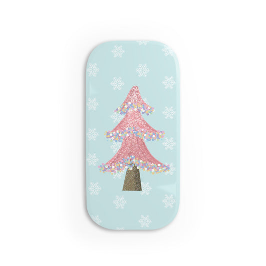 Pink Glitter Christmas Tree Phone Grip — Holiday Phone Stand & Click-On Grip