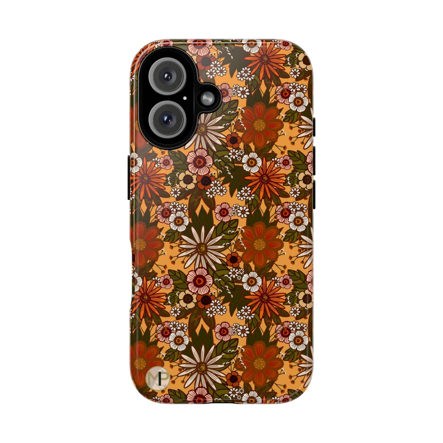 Retro Floral Tough Phone Case — 70s Boho Pattern, Protective iPhone Cover