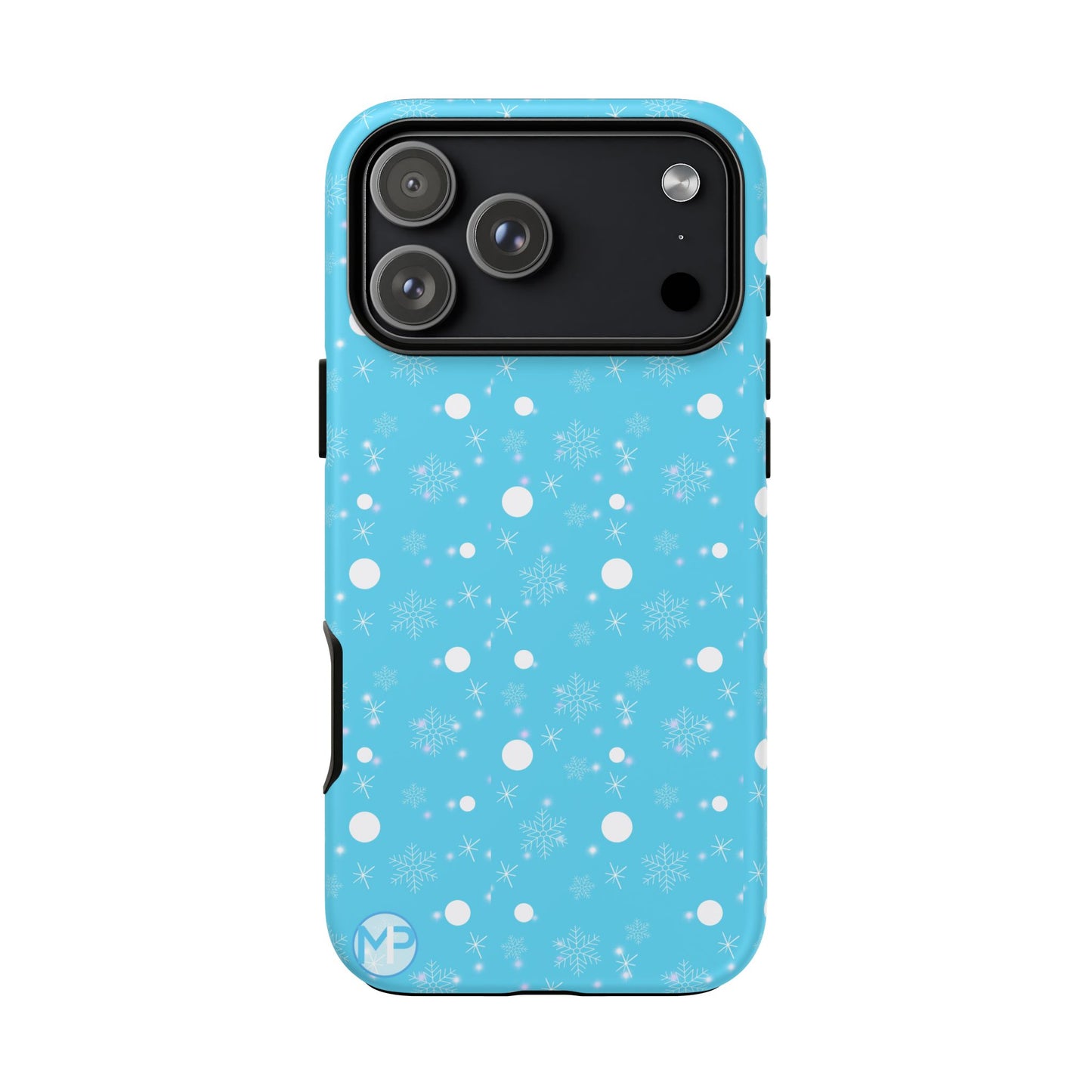 Snowflake Pattern Tough Phone Case — Blue Winter Snow Dots Protective Cover
