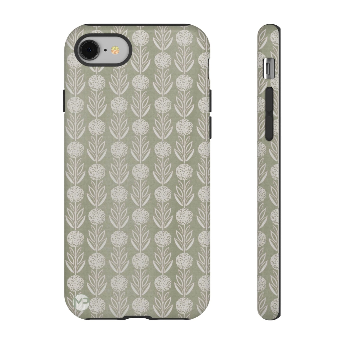 Sage Floral Stripe Tough Phone Case – Neutral Botanical Protective Cover