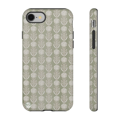 Sage Floral Stripe Tough Phone Case – Neutral Botanical Protective Cover