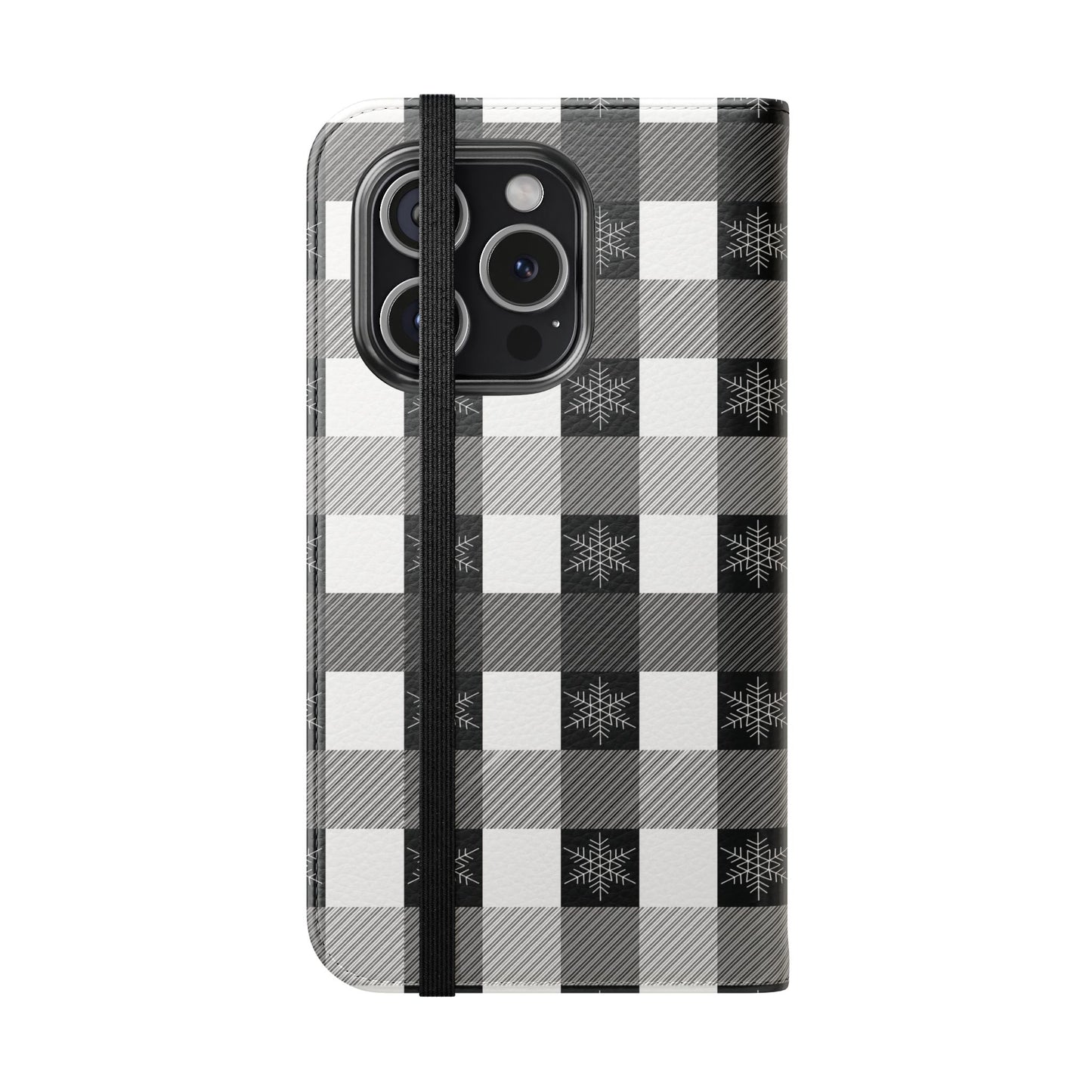 Black Buffalo Check Flip Phone Case — Plaid Wallet Flip Case with Card Slots