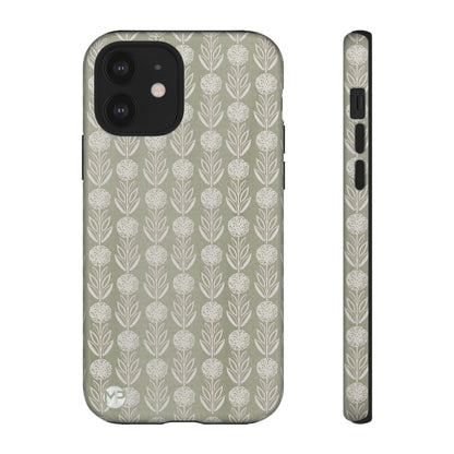 Sage Floral Stripe Tough Phone Case – Neutral Botanical Protective Cover