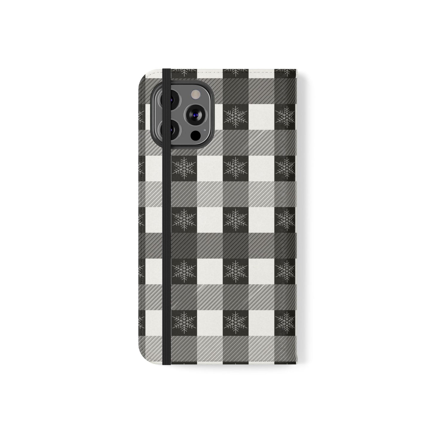 Black Buffalo Check Flip Phone Case — Plaid Wallet Flip Case with Card Slots