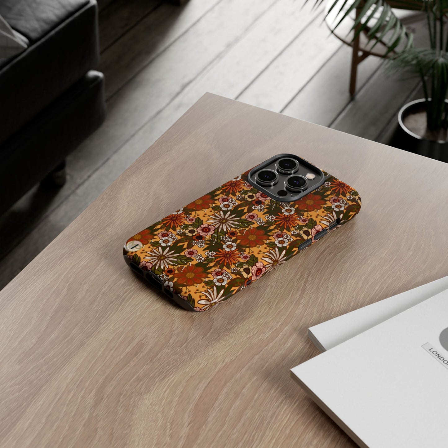 Retro Floral Tough Phone Case — 70s Boho Pattern, Protective iPhone Cover