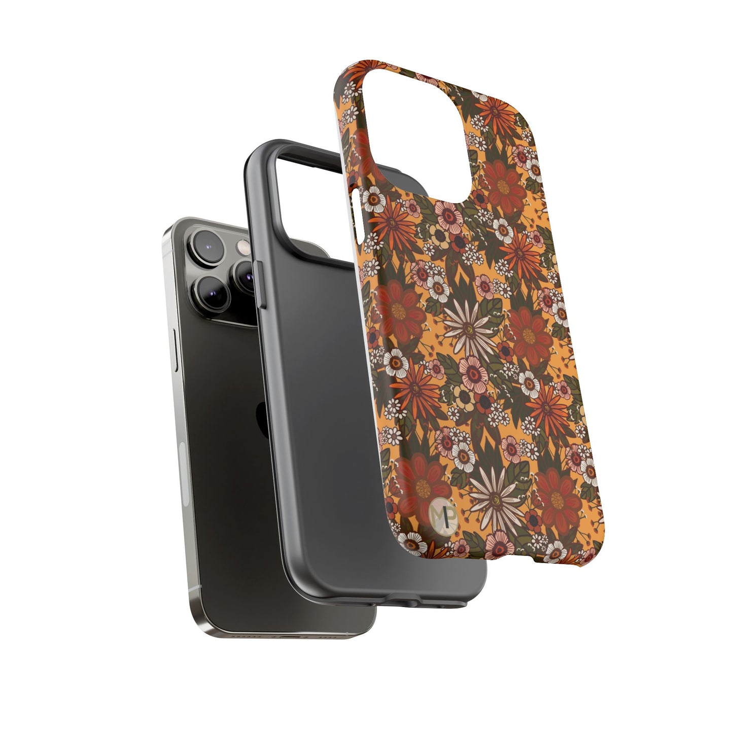 Retro Floral Tough Phone Case — 70s Boho Pattern, Protective iPhone Cover
