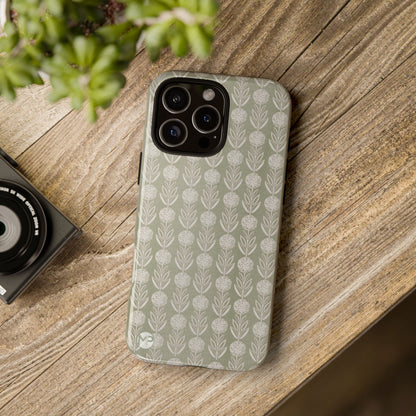 Sage Floral Stripe Tough Phone Case – Neutral Botanical Protective Cover
