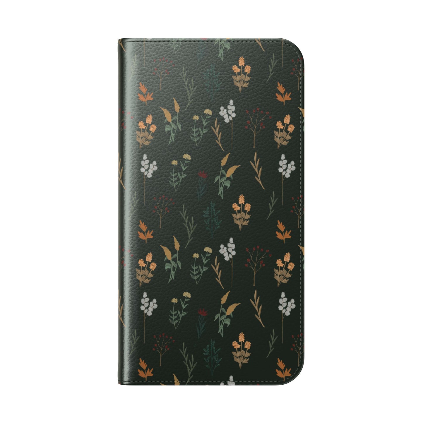 Botanical Floral Flip Phone Case — Dark Green Wallet Cover