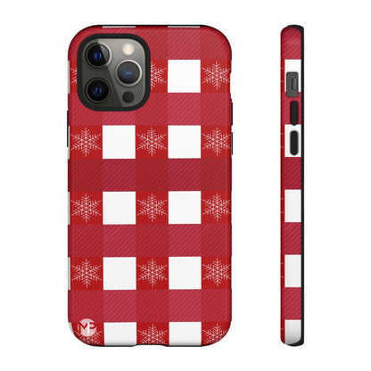 Holiday Red Buffalo Plaid Tough Phone Case — Snowflake Pattern