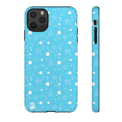 Snowflake Pattern Tough Phone Case — Blue Winter Snow Dots Protective Cover