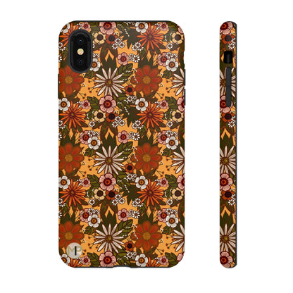 Retro Floral Tough Phone Case — 70s Boho Pattern, Protective iPhone Cover