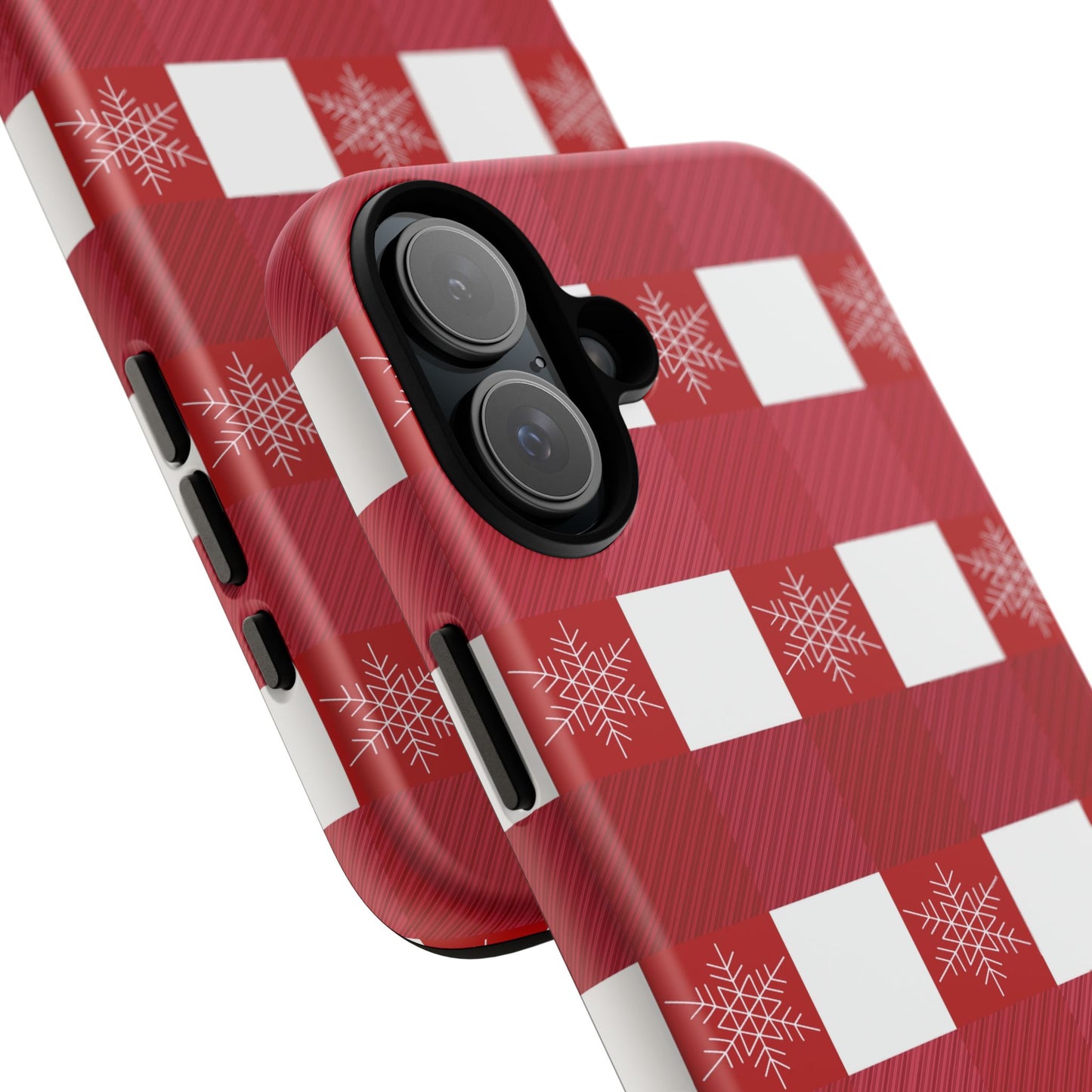 Holiday Red Buffalo Plaid Tough Phone Case — Snowflake Pattern