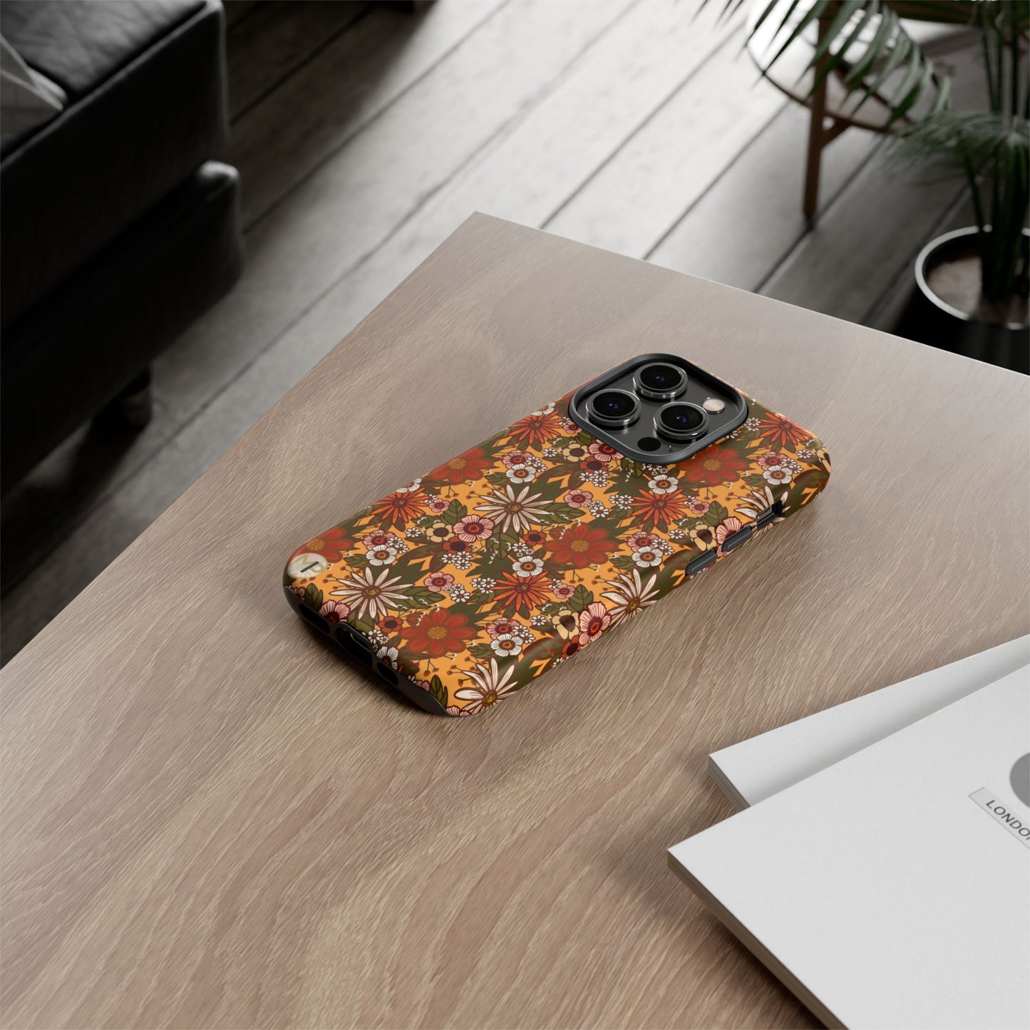 Retro Floral Tough Phone Case — 70s Boho Pattern, Protective iPhone Cover