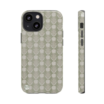 Sage Floral Stripe Tough Phone Case – Neutral Botanical Protective Cover