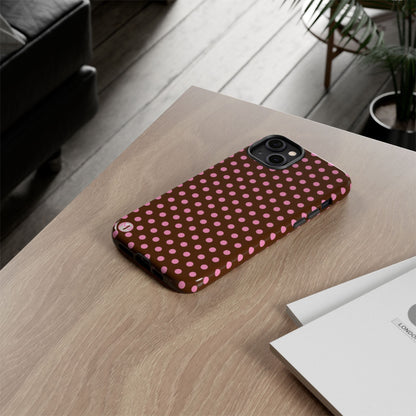 Polka Dot Tough Case — Brown with Pink Dots Phone Case