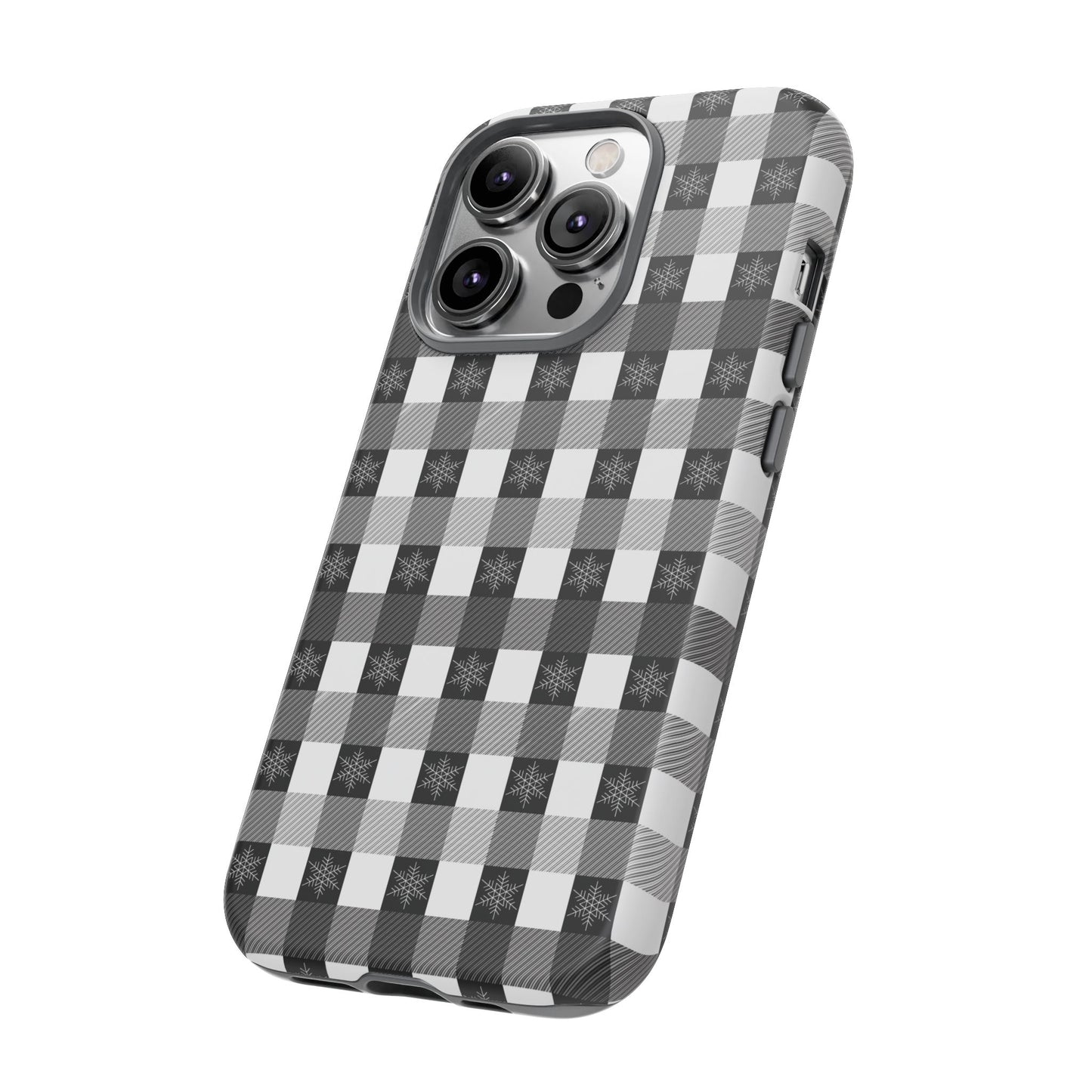 Buffalo Plaid Winter Phone Case — Black & White Checked Tough Case