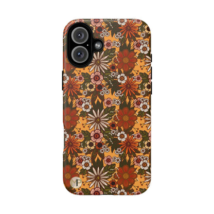 Retro Floral Tough Phone Case — 70s Boho Pattern, Protective iPhone Cover