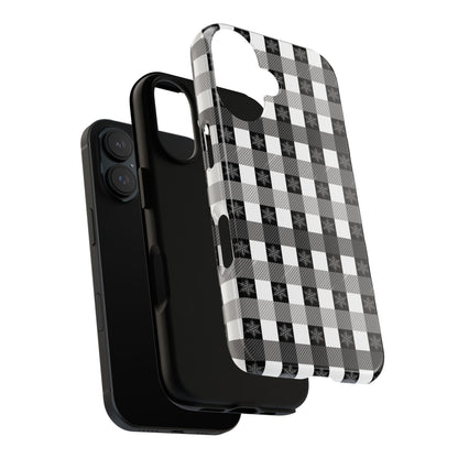 Buffalo Plaid Winter Phone Case — Black & White Checked Tough Case
