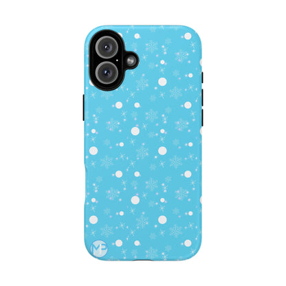 Snowflake Pattern Tough Phone Case — Blue Winter Snow Dots Protective Cover