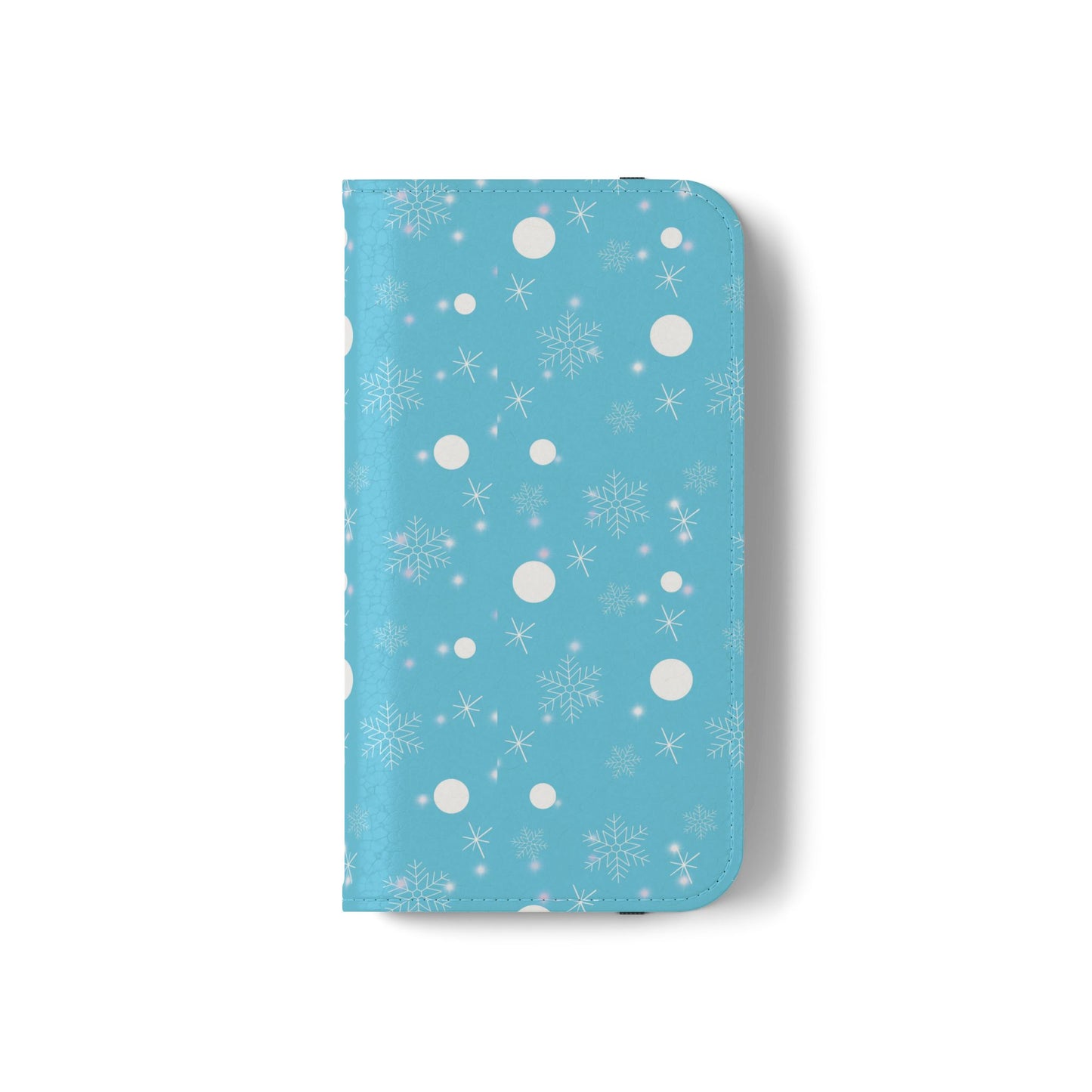 Snowflake Blue Flip Phone Case — Winter Pattern Wallet Case with Card Slots