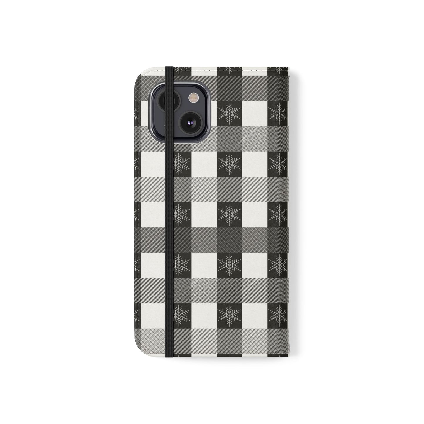 Black Buffalo Check Flip Phone Case — Plaid Wallet Flip Case with Card Slots