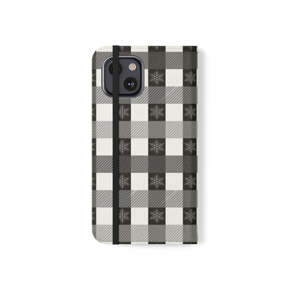 Black Buffalo Check Flip Phone Case — Plaid Wallet Flip Case with Card Slots