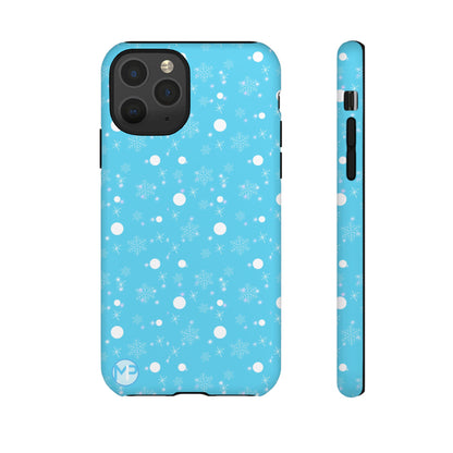 Snowflake Pattern Tough Phone Case — Blue Winter Snow Dots Protective Cover