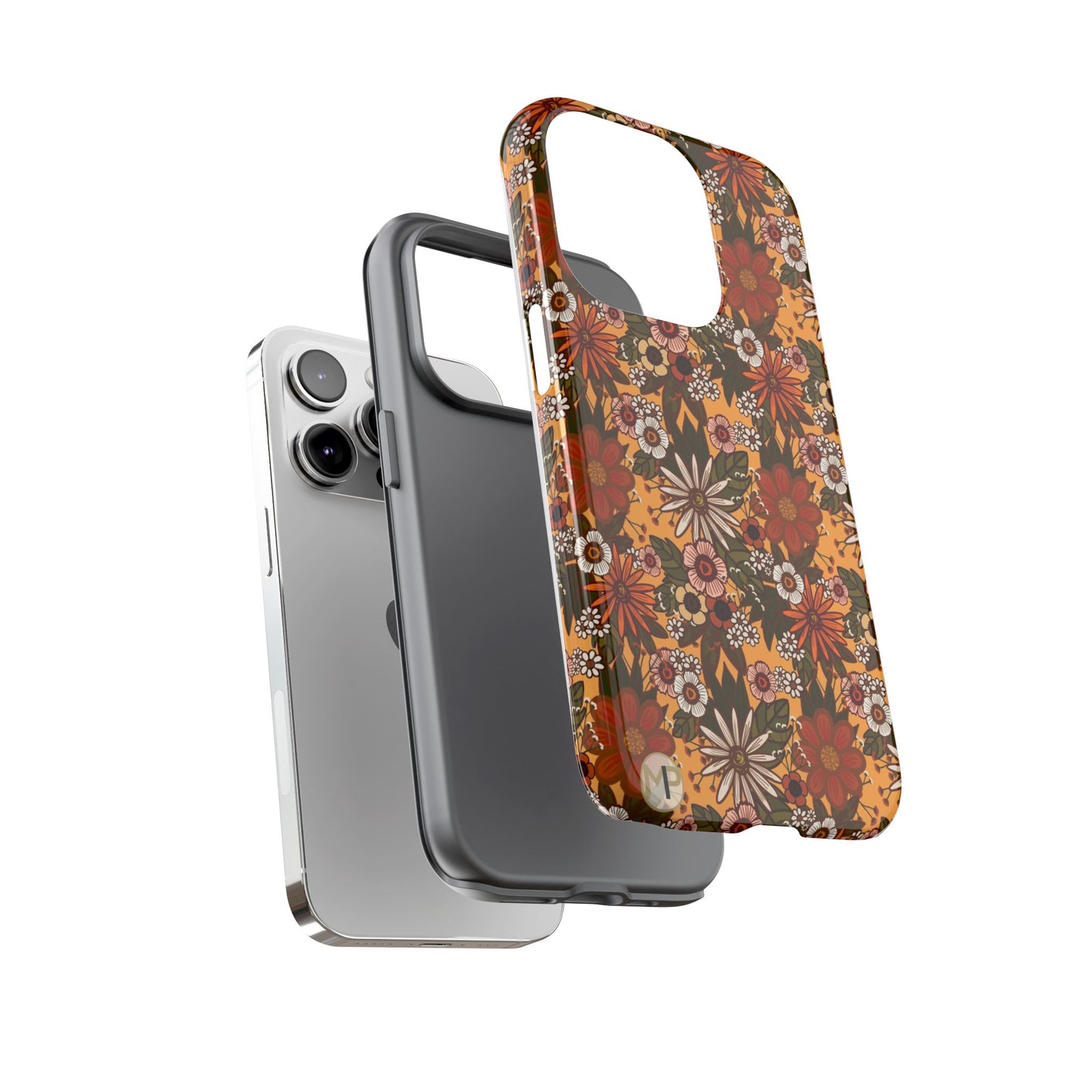 Retro Floral Tough Phone Case — 70s Boho Pattern, Protective iPhone Cover