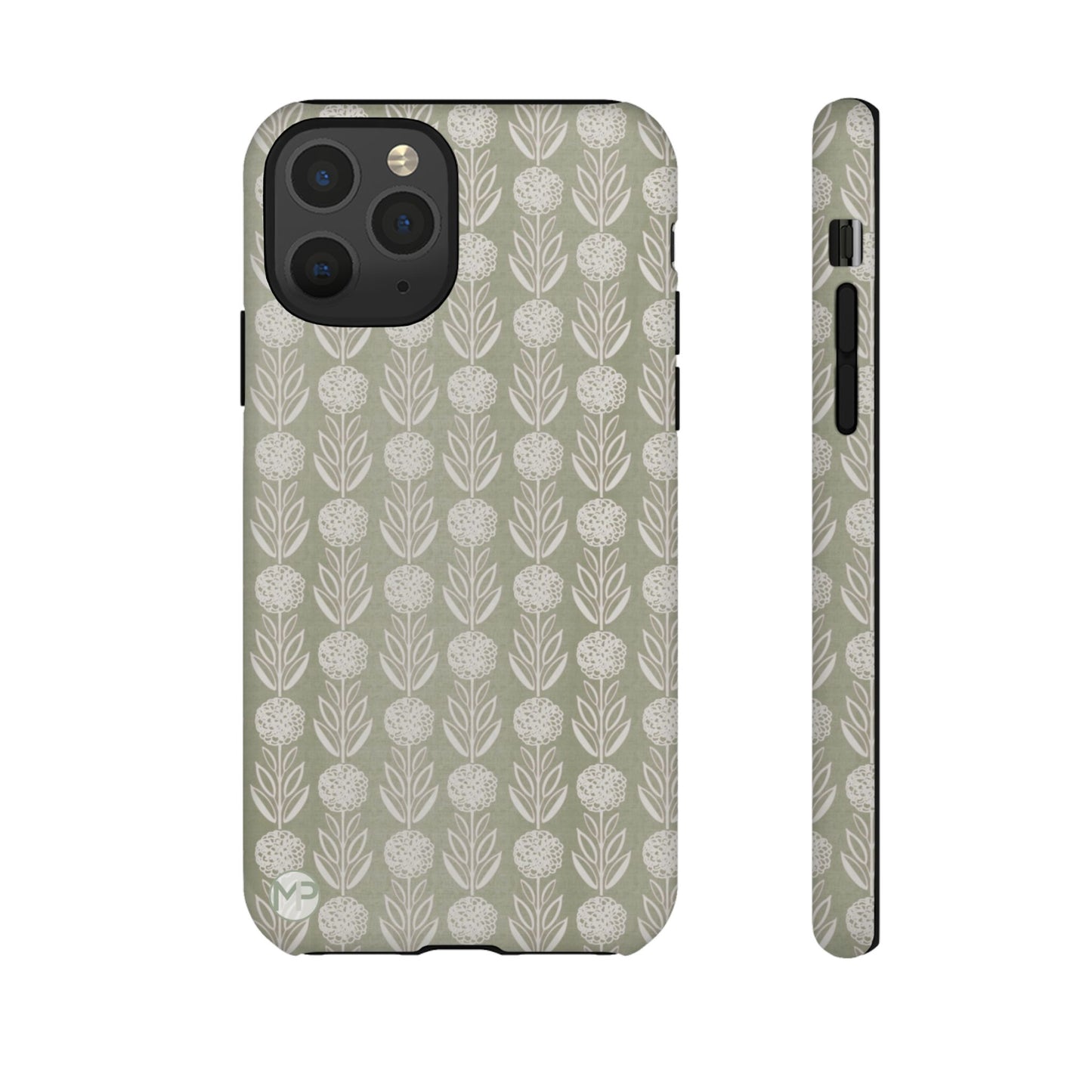 Sage Floral Stripe Tough Phone Case – Neutral Botanical Protective Cover
