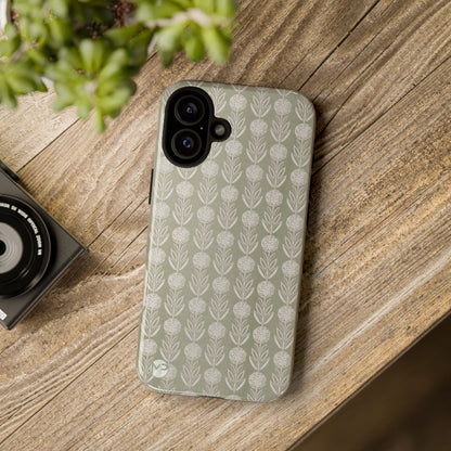 Sage Floral Stripe Tough Phone Case – Neutral Botanical Protective Cover