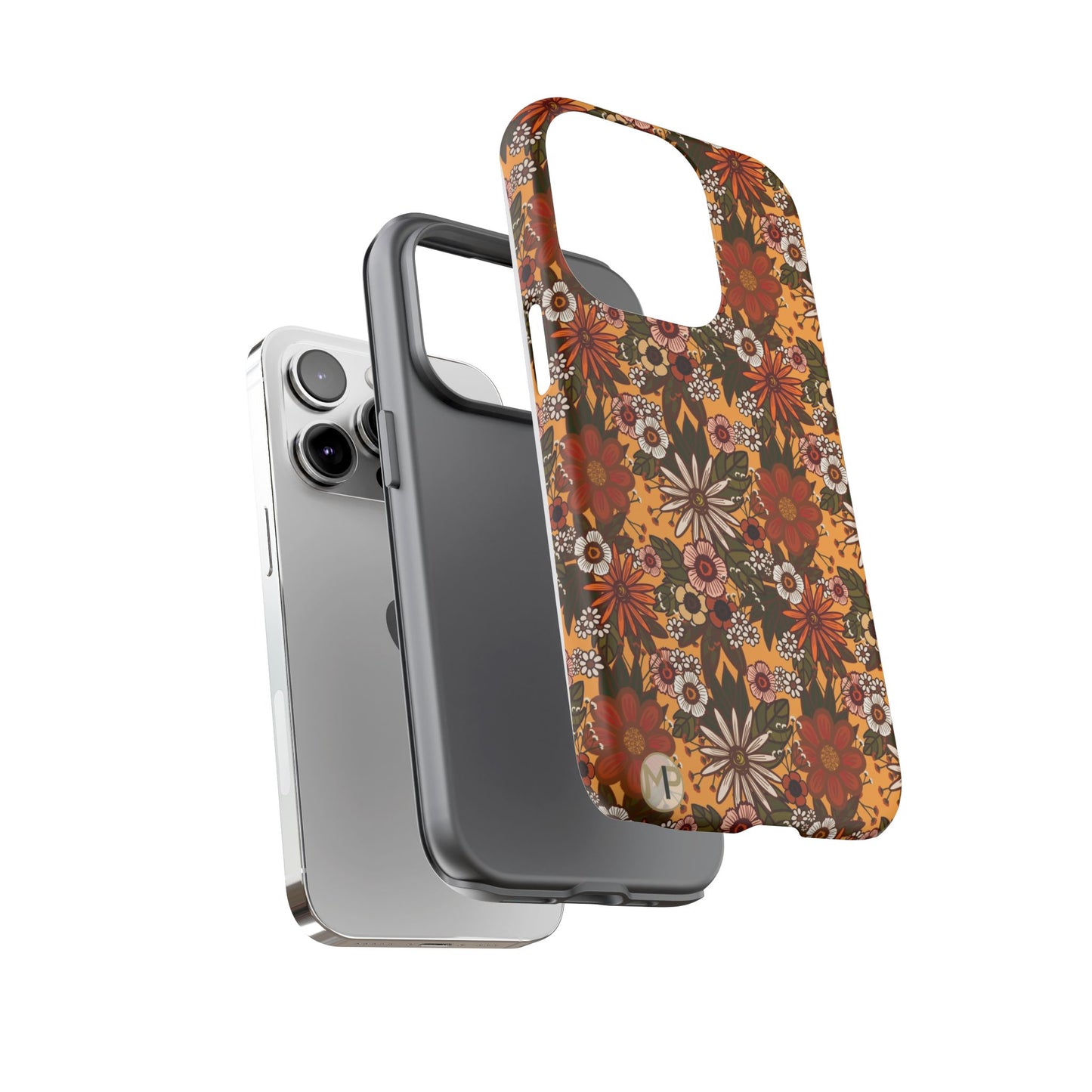 Retro Floral Tough Phone Case — 70s Boho Pattern, Protective iPhone Cover