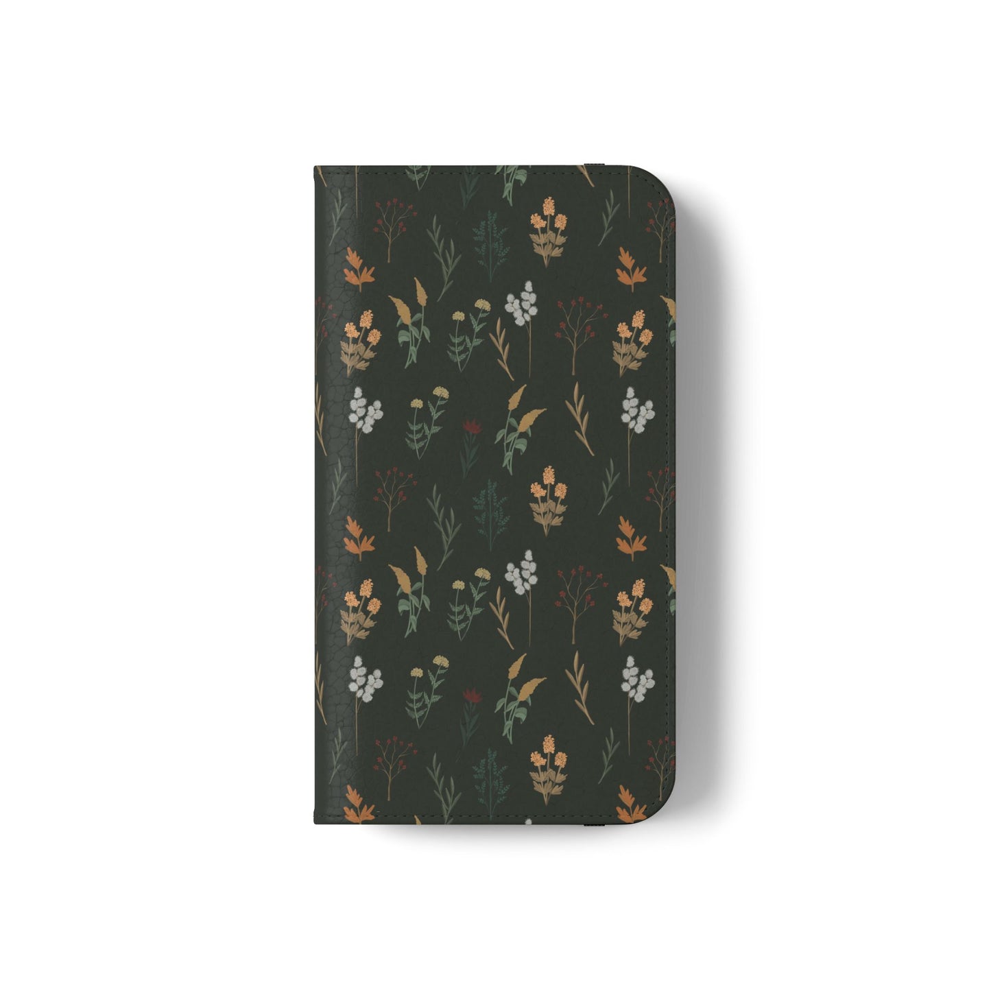 Botanical Floral Flip Phone Case — Dark Green Wallet Cover