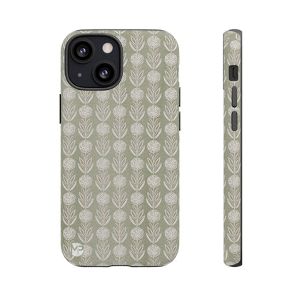 Sage Floral Stripe Tough Phone Case – Neutral Botanical Protective Cover