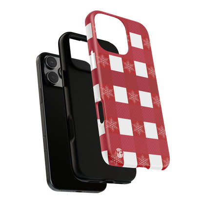 Holiday Red Buffalo Plaid Tough Phone Case — Snowflake Pattern